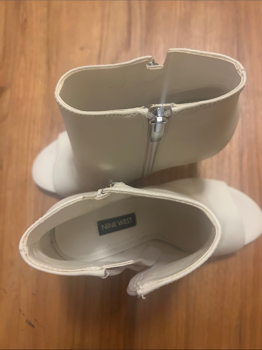Nine West White Peep-Toe Stiletto Ankle Boots with Side Zipper - Picture 2 of 3